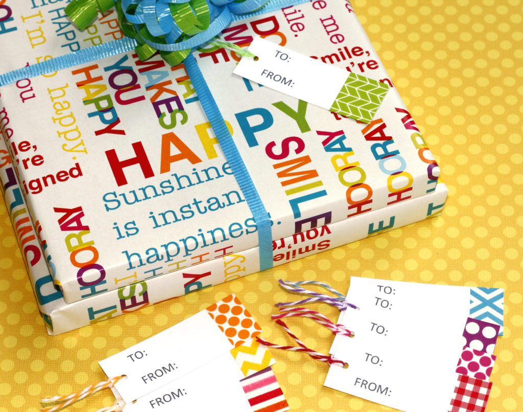 Got birthday gifts? You need to make these quick and easy DIY gift tags by adding colorful washi tape. Download the free printable to create handmade gift tags to make your birthday gifts extra special. #craftedliving #printables #birthdaygifts #gifttags